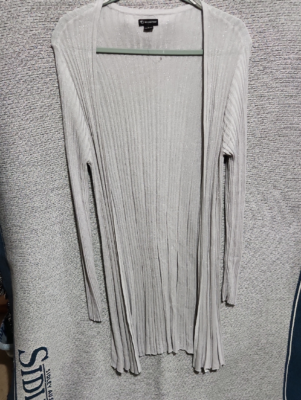 New Directions Silver Shimmer Ribbed Open-Front Cardigan